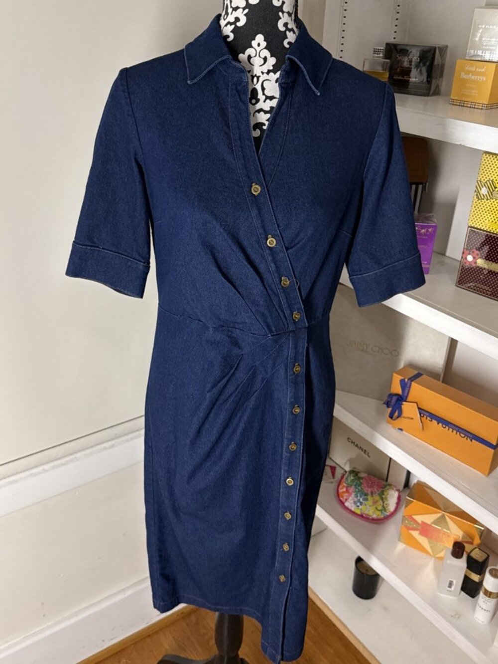 Shelby & Palmer Women’s Retro Blue Denim Button Up Short Sleeve Collared Jean 6
